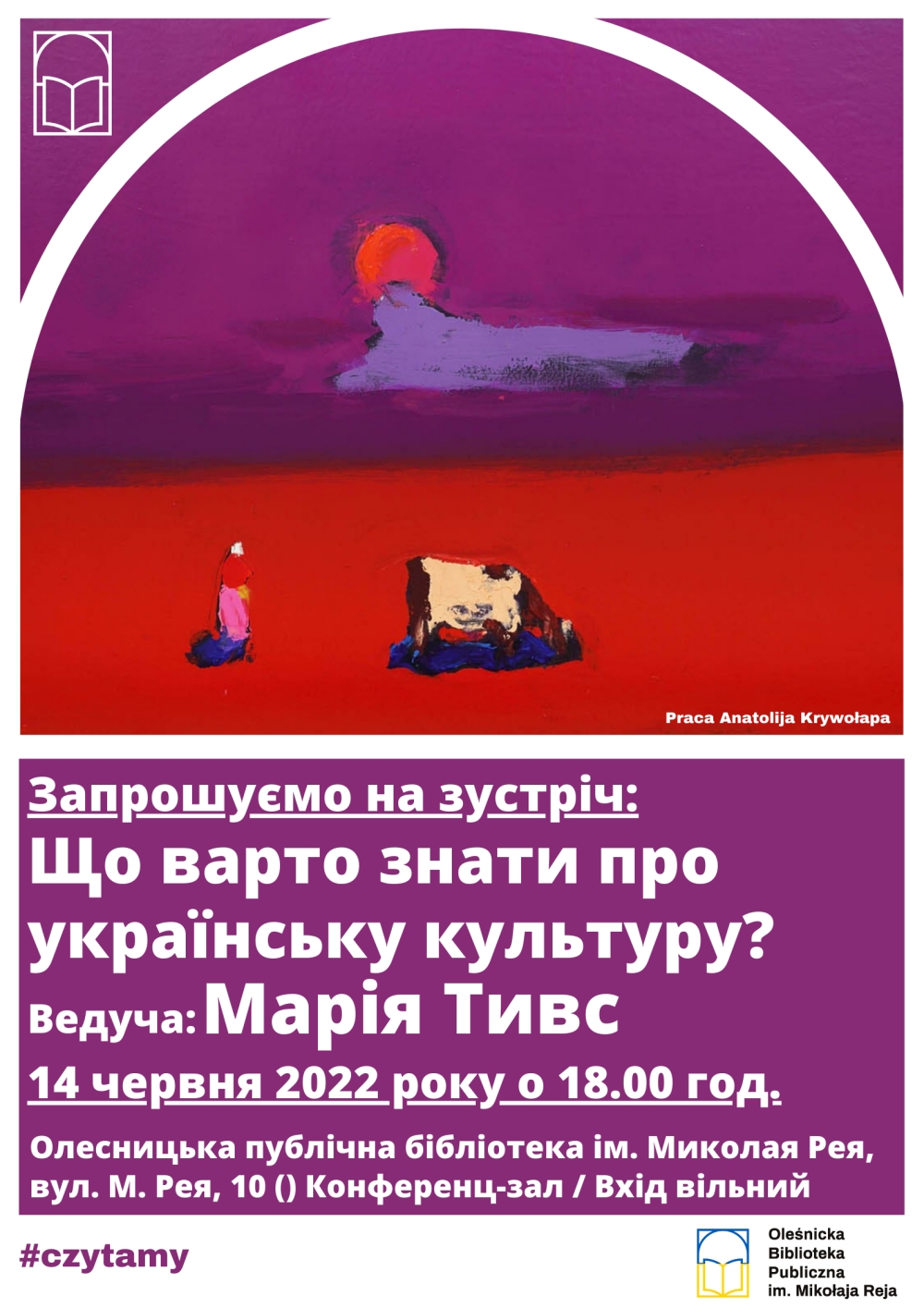 Plakat promujący spotkanie z Marią Tyws w wersji ukraińskiej